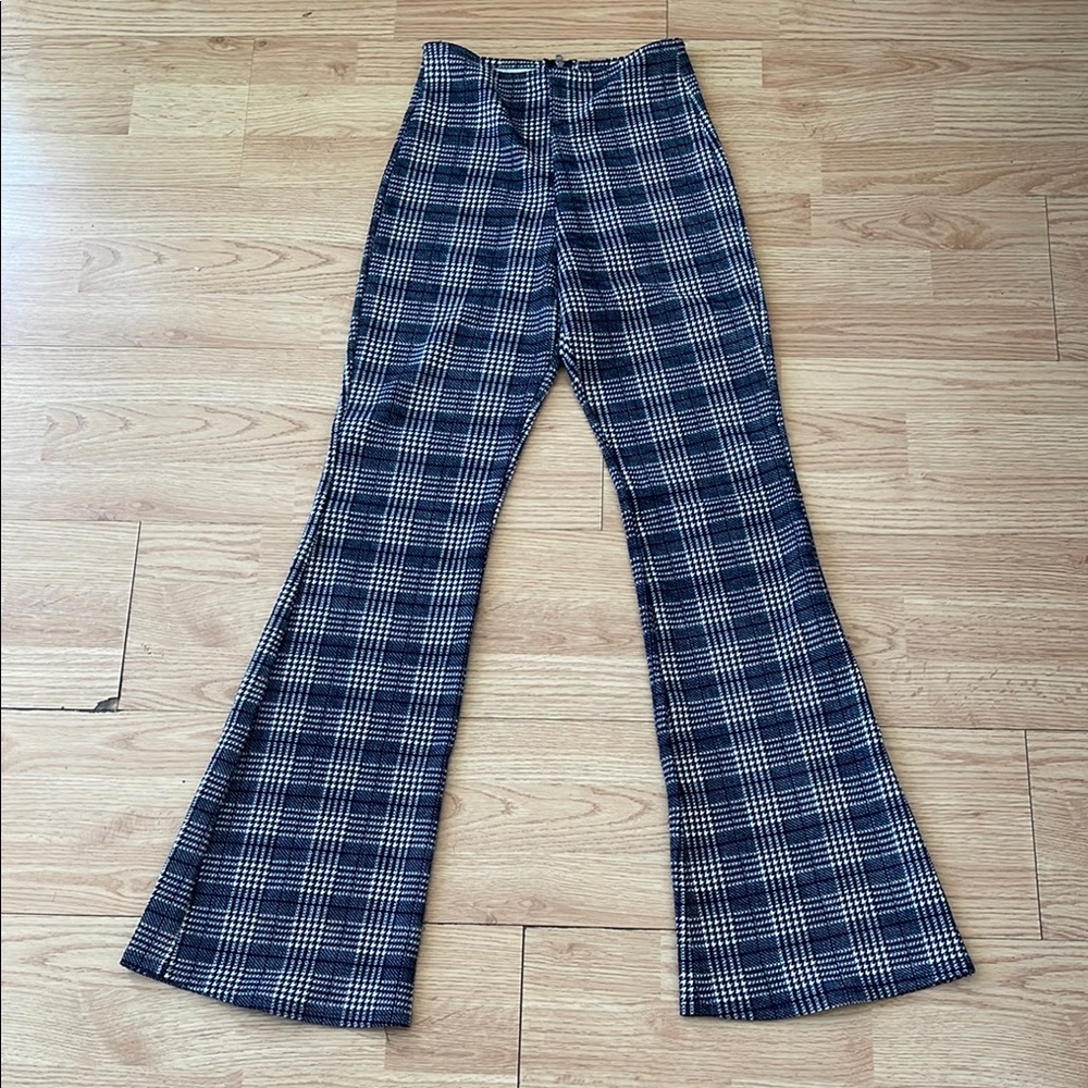 Plaid Flare High-Waisted Pants